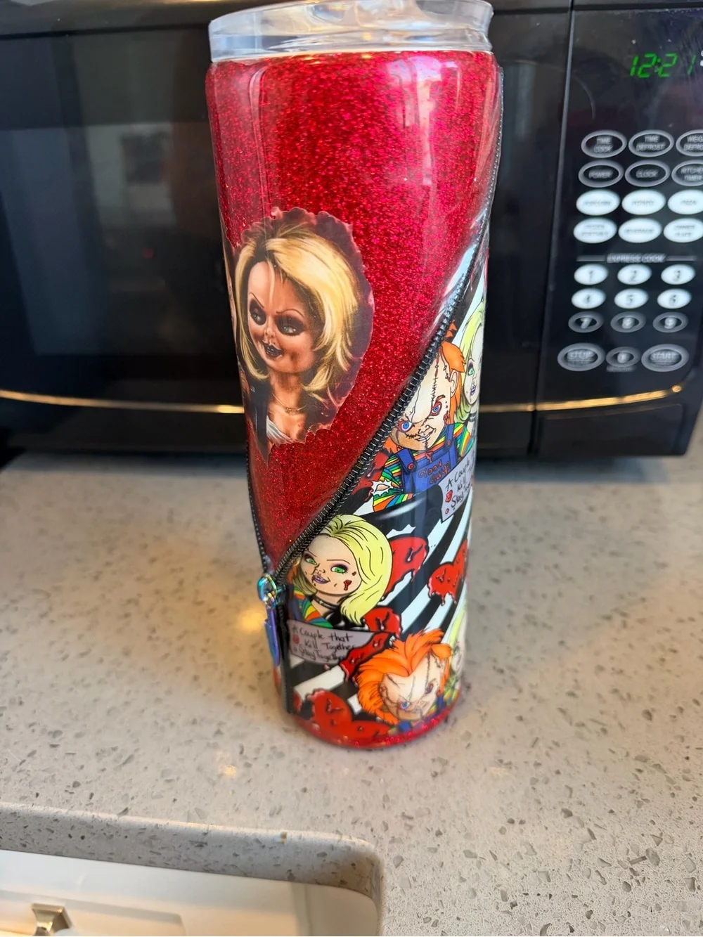 Red Glitter Horror-Themed Party Tumbler with Character Print
